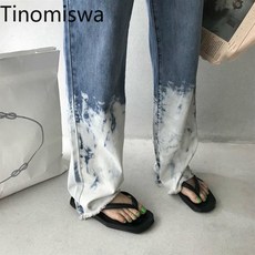 Tinomiswa 바지 여성 넥타이 염료 하라주쿠 Ins 패션 하이 웨스트 세련된 커플 바지 소프트 Streetwear 패션 펑크 남여 청바지|청바지|