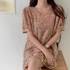 한스마켓 반짝이 퍼프드레스 스팽글 오버핏 미니원피스