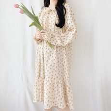 데코라멘 여성 긴팔 면 원피스 잠옷 홈드레스 파자마 홈웨어
