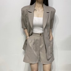 반팔자켓셋업