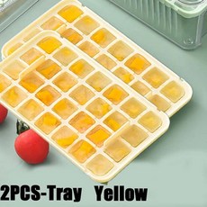 프레스 타입 아이스 큐브 실리콘 얼음 트레이 만들기 몰드 보관함, 5.2pcs-tray-yellow