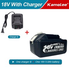 JC 충전렌치 전기 무선 임팩 렌치 Kamolee-18V 5000mAh 5.0A 리튬 이온 배터리 BL1860 핸드 드릴 전동 공구, 02 With Charger B 5.0Ah_02 EU