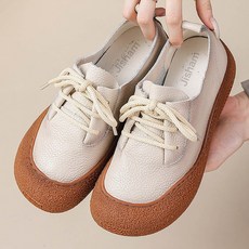 여성 가을 겨울 수제 플랫 봄 소가죽 앵클