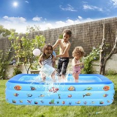 팽창식 수영장TINKLE WELL Kiddie Pool 80 X 47 18 어린이 유아 성인을 위한 내구성이 뛰어난 오션 월드 디자인 야외 정원 뒷마당 및 여름 워터 파티에 이, Ocean World Blue, 80" X 47" X 18"
