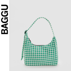 BAGGU 바쿠 미니 나일론 숄더백 체크 그린