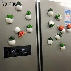 YO CHO 냉장고 스티커 인공 꽃다발 꽃 즙이 많은 식물 냉장고 칠판 자석 자기 화분 식물 홈 벽 장식|인공 & 건조 꽃|, 1개, purple flower, 단일