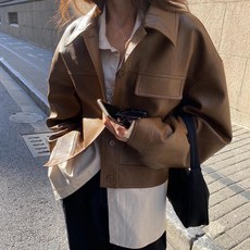 [SALE] 카라멜 오버핏 가죽자켓 2color (brown black) 미드나잇아워