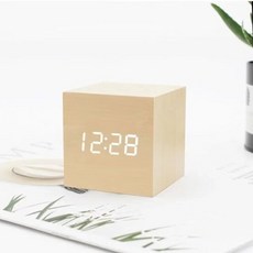 Reloj Despertador Digital de Madera con pantalla LED reloj Despertador de Madera con Control de voz, 3