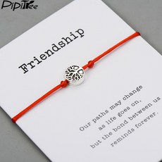 Pipitree 라이프 트리 여성을위한 매력 팔찌 남자 어린이 럭키 레드 문자열 우정 소원 팔찌 쥬얼리 선물 조절 가능|행운 팔찌|