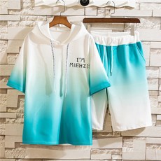 남자 스트릿 반팔 박시후드티 봄여름 그라데이션 티 남성 캐주얼 트렌드25%