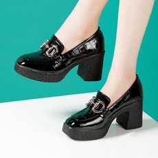 여성봄가을키높이가죽통굽구두