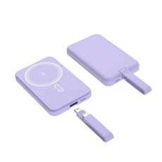 맥세이프 호환 보조배터리 무선15W+PD22.5W 고속충전 대용량 10000mAh 케이블 일체형 LED잔량표시 퍼플