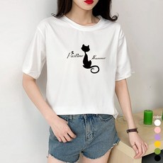 [오늘발송] 스타일아유 여성용 앙증고양이 프린팅 반팔 티셔츠 6coor[AY6TS369A]