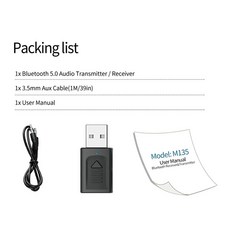4 인 1 USB 블루투스 5.0 수신기 송신기 스테레오 AUX RCA 3.5mm 잭 미니 무선 어댑터 TV 자동차 노트북, Black, 1개