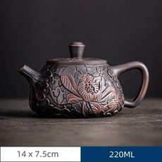 레트로 조각 보라색 도자기 주전자 쿵푸 차 순수 수제 찻주전자, 7. A 220ML, 1개
