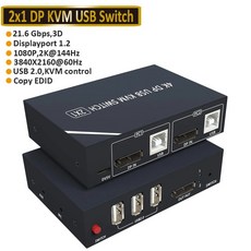 스탠드 티비 스탠바이미 호환 2024 4K 60Hz HDMI KVM 스위치 2 포트 USB 공유 프린터 키보드 마우스 TV 스플리터 스위치, 9.ZY-DK102 - EU Power Plug