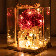 라운드오프 "1000일 동안" 시들지 않는 LED 보존화 꽃다발, 안개꽃 핑크