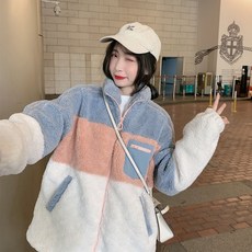 램스울 여성 두꺼운 와이드 루즈핏 홍콩무드 학생 야구복 재킷 BF 패딩