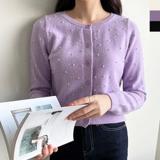 WDC2240 여자라운드넥진주크롭니트가디건 여성상의 니트티 domej uni*9364IQ