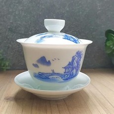 중국 청백색 도자기 찻잔 그릇 수제 세라믹 여행 휴대용 가이완, A.9.7x6.6cm 160ml, 18.A16, 1개