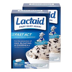 Lactaid 락타이드 락테이스 락타아제 엔자임 소화효소 패스트 액트 96캐플렛 2팩, 96정, 2개