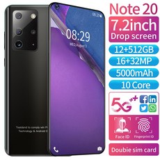 재고 있음 7.2 "NOTE20 휴대 전화 8GB RAM 512GB ROM 10 코어 5000MAH 2Sim 5G 글로벌 버전 스마트 폰 Celular Google Play|전