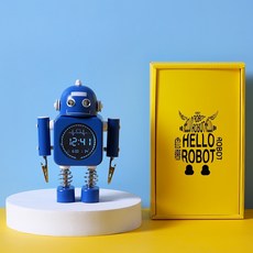 깡통 로봇 시계 (LED 라이트 온도계 알람), 블루