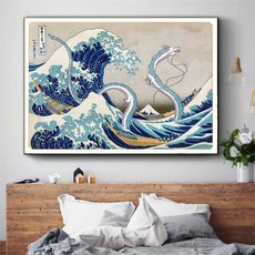 지브리 토토로 패브릭 포스터 귀여운 방꾸미기 그림 스튜디오 호쿠사이 일본 아트 거실 벽, 8.20x28cm - 파란
