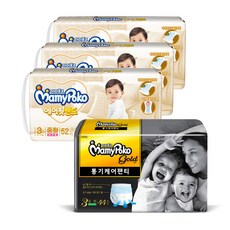 [마미포코] 에어핏 밴드 기저귀 중형 여아 52매x3팩+골드통기케어 팬티 중형 공용 44매x1팩