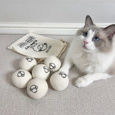 고양이 장난감 양모볼 6cm 세트, 6개, 아이보리