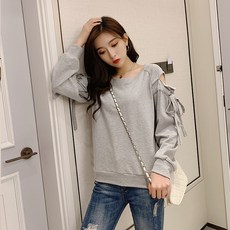 유아이홈 가을맨투맨 나비넥타이 오프숄더 어깨트임 빅사이즈 여성 봄가을 와이드 루즈핏 뚱뚱한 슬림핏 상의