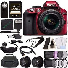 해외1464452 Nikon 니콘 D3300 DSLR 카메라 with 18-55mm AF-P DX Lens (Red) + 128GB sDXc 카드 + 리모트, One Color_One Size, 상세 설명 참조0, 상세 설명 참조0