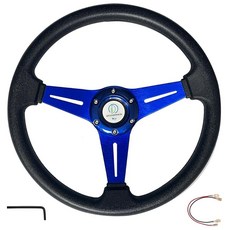 범용 레이싱 스티어링 휠 드리프트 딥 디쉬 스티어링 휠 350mm/13.8인치 6볼트 그립 비닐 가죽 및 알루미늄 자동차 골프 카트용 혼 버튼 포함 (블루), Blue