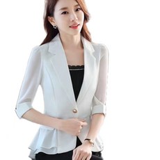Crzen 여름 여자 쉬폰 정장코트 슬림핏 숏자켓 칠부소매 코트 23N522