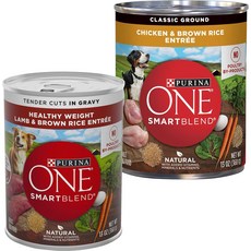 번들: Purina ONE SmartBlend 텐더 컷 그레이비 양고기 현미 앙트레 클래식 간 치킨 현미 앙트레 성인 통조림 개밥