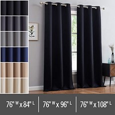 EOM 38x96 블랙 아웃 커튼 (그로밋 및 로프 타이백 포함)-2 개 패널 [2pc 38"W x 96"L- Black] - E061407TVKWZFL2, 2pc 38"W x 96"L- Black