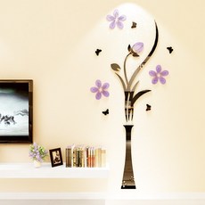 스티커 벽 장식 3d 꽃병 꽃 벽 스티커 Diy 홈 데칼 장식 스티커 데칼 새로운 배경 화면 거실 Q|벽걸이 스티커|, 1개(A4), M about 100x47cm(A4), Lavender(A4)