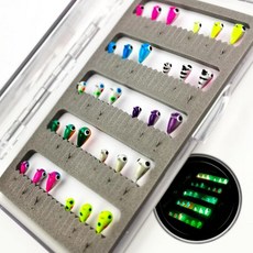  VMSIXVM 텅스텐 얼음 낚시 지그 스타터 키트 글로우 헤드 월리아이 크래피 팬피쉬용 미끼 마이크로 장비 액세서리 남성용 선물 태클, A4-30PCS(3 sizes) 