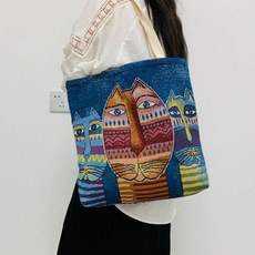 자카드원단 고양이얼빡샷 빅사이즈 숄더백