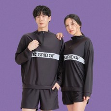 그리드오브 커플 레터링 긴팔 반집업 래쉬가드 세트 빅사이즈포함