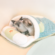 KkoKkoPaw 고양이 침낭 이불 베개 세트 강아지 이불배게세트 Pet sleeping set, 파랑색, 1세트