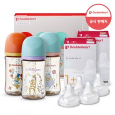 더블하트 모유실감 3세대 젖병 트리플팩+젖꼭지4입+물티슈, 1세트, 240ml, 디어프렌즈(S 4입) - 디얼프렌즈