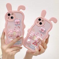 핫티몰 귀여운 입체 핑크 토끼 동물 캐릭터 리본 젤리 TPU 아이폰