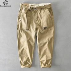 Keep Casual 남성 멀티포켓 순면 캐주얼 카고 팬츠 테이퍼드 팬츠