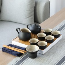 전통 찻잔 가정용 일본식 간단한 세라믹 검은 도자기 다도 세트 귀한 손님 대접, 12 종 화이트 플레이트개