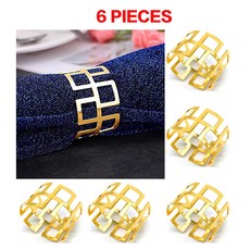 6/12PCS 골드 실버 냅킨 링스 버클 웨딩 크리스마스 생신 냅킨 링은 꽃 잎 Flower Leaf Napkin Rings Serviette Buckle Gold Silver, 6 PCS-만리장성 골드, 6개