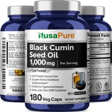 NusaPure Black Cumin Seed Oil 누사퓨어 블랙 커민 씨드 오일 1000mg 180캡슐, 180정, 1개