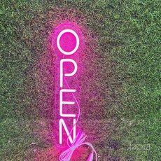 OPEN 오픈 네온사인 수직 LED 라이트 조명 무드등 램프 스탠드 벽걸이, 40x10cm USB, Purple