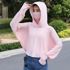 자외선 차단 복 여자 쇼트 기장 여름 긴팔 망토 후드 자외선 차단 제 얇 은 아웃 도 어 자전거 선 케 이 프 (업그레이드 원단) 자외선 차단 복 핑크 에 어 프 리 사이즈