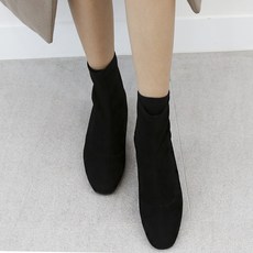 (국내제작 수제화)부르아 세미 스퀘어토 스웨이드 스판 앵글 부츠 뒷지퍼 검정 / 굽2cm